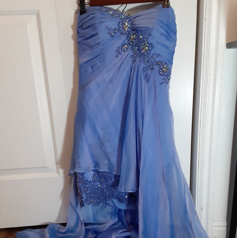 French Blue Chiffon Cocktail Dress